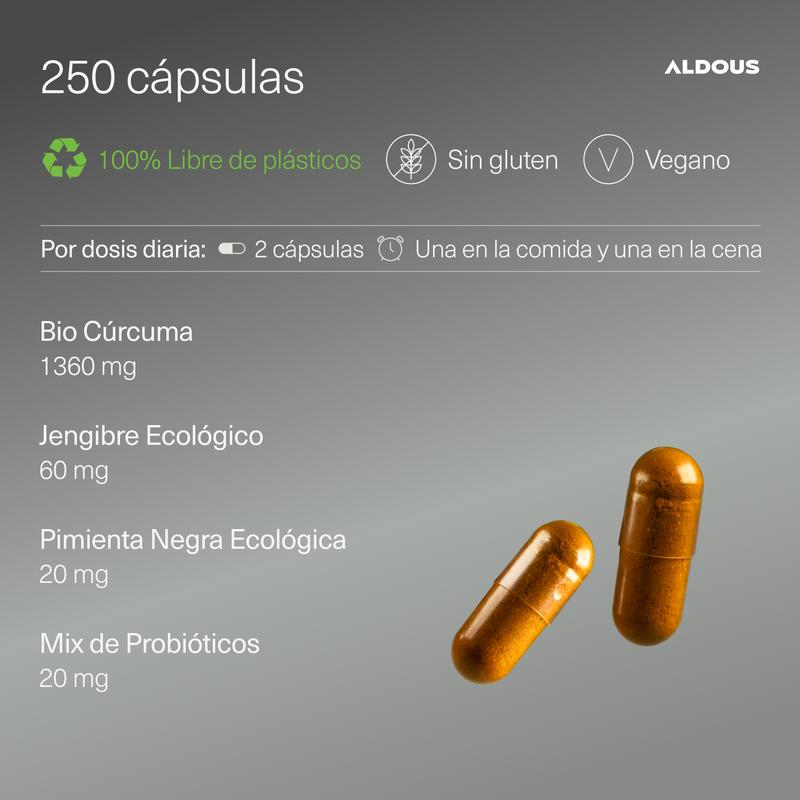 Cúrcuma - 250 Cápsulas - Antiinflamatorio Natural - Aldous